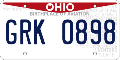 OH license plate GRK0898