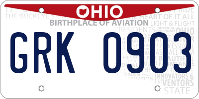 OH license plate GRK0903