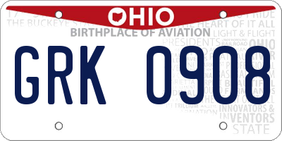OH license plate GRK0908