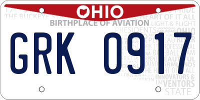 OH license plate GRK0917