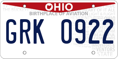 OH license plate GRK0922