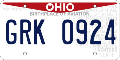 OH license plate GRK0924