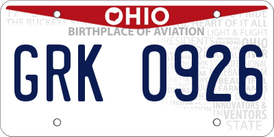 OH license plate GRK0926