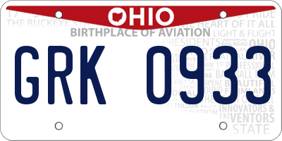 OH license plate GRK0933