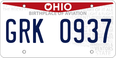 OH license plate GRK0937