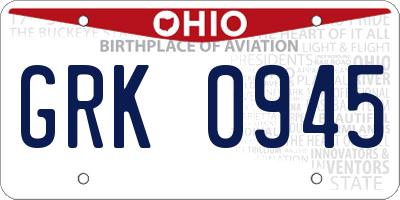 OH license plate GRK0945