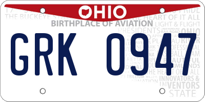 OH license plate GRK0947
