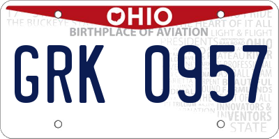 OH license plate GRK0957