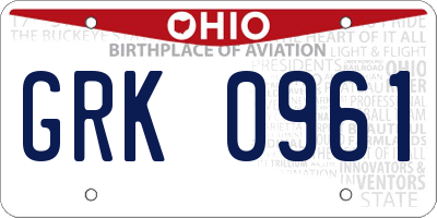 OH license plate GRK0961