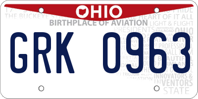 OH license plate GRK0963