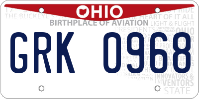 OH license plate GRK0968