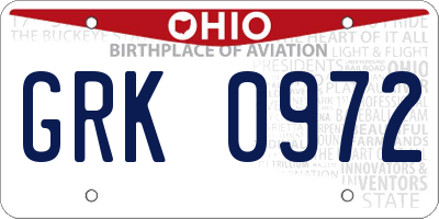 OH license plate GRK0972