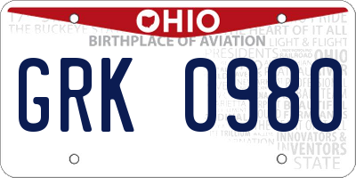OH license plate GRK0980