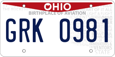 OH license plate GRK0981