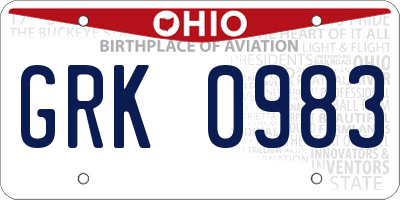 OH license plate GRK0983