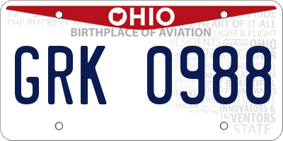 OH license plate GRK0988