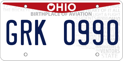 OH license plate GRK0990