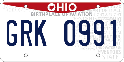 OH license plate GRK0991
