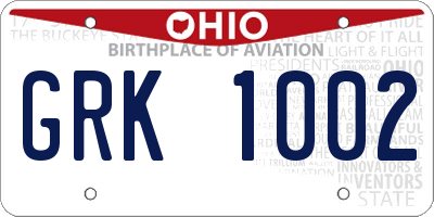 OH license plate GRK1002