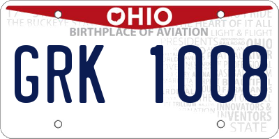 OH license plate GRK1008