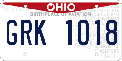 OH license plate GRK1018