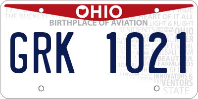 OH license plate GRK1021