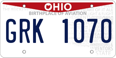 OH license plate GRK1070
