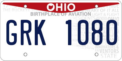 OH license plate GRK1080