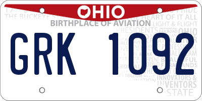 OH license plate GRK1092