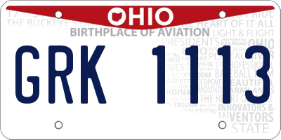 OH license plate GRK1113