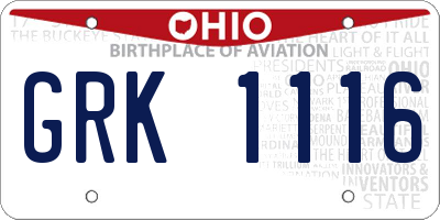 OH license plate GRK1116