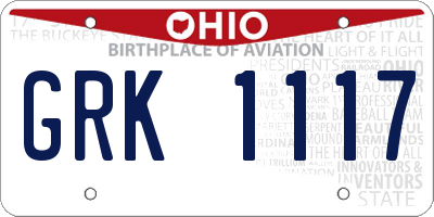 OH license plate GRK1117