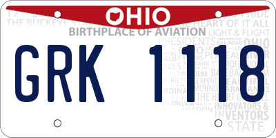 OH license plate GRK1118