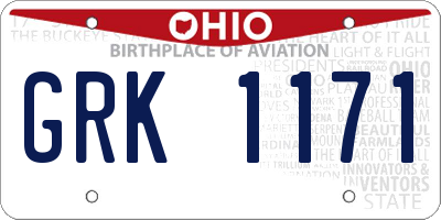 OH license plate GRK1171