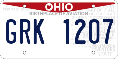 OH license plate GRK1207