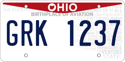 OH license plate GRK1237