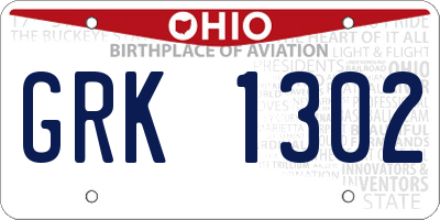 OH license plate GRK1302