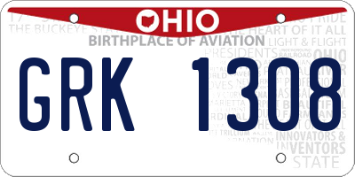 OH license plate GRK1308