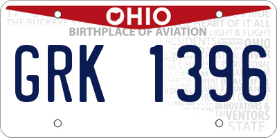 OH license plate GRK1396