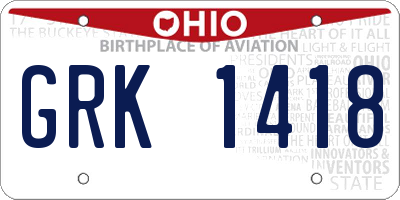 OH license plate GRK1418