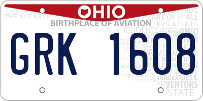 OH license plate GRK1608