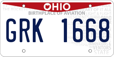 OH license plate GRK1668