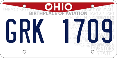 OH license plate GRK1709