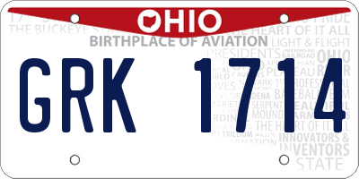 OH license plate GRK1714