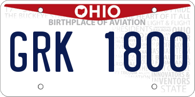 OH license plate GRK1800