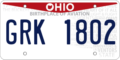 OH license plate GRK1802