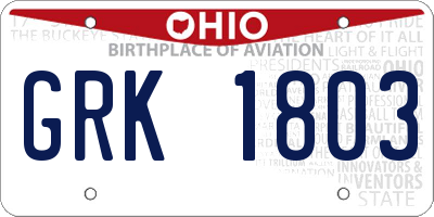 OH license plate GRK1803