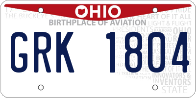 OH license plate GRK1804