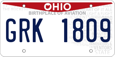 OH license plate GRK1809