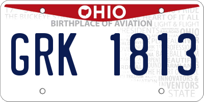 OH license plate GRK1813